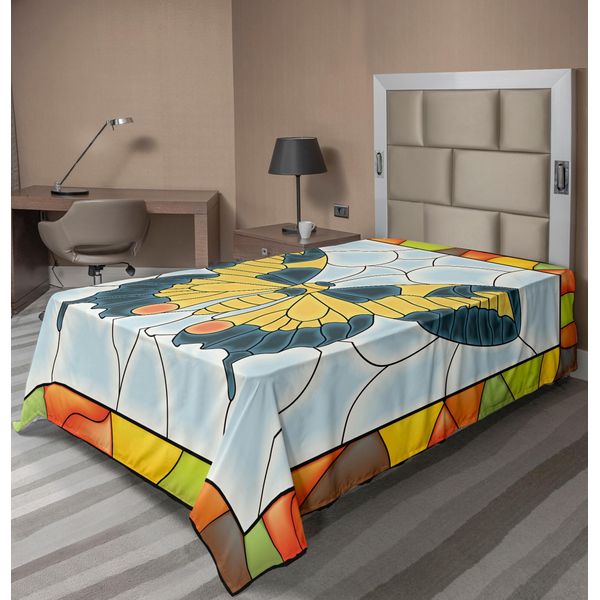 Abakuhaus Lenzuolo Con Farfalle, Farfalle Monarca, Vetrate Colorate, Ali, Illustrazione Di Giardino Primaverile, Lenzuolo Morbido E Confortevole Per Un Letto Decorativo, 1 Pezzo, 260 Cm X 168 Cm, Multicolore-image