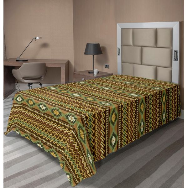 Abakuhaus Lenzuolo Locale, Stampa Etnica Tribale Primitiva E Antiquata, Lenzuolo Morbido E Confortevole Per Un Letto Decorativo 1 Pezzo 190 Cm X 100 Cm, Color Cachi Senape E Marrone-image