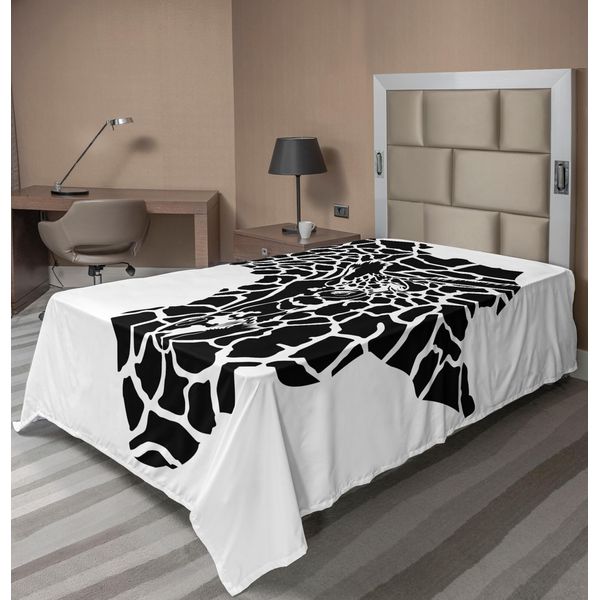 Abakuhaus Lenzuolo Safari, Illustrazione Della Mappa Del Continente Africano Con Stampa Di Specie Selvatiche Su Pelle Animale, Lenzuolo Morbido E Confortevole Per Un Letto Decorativo 1 Pezzo 260 Cm X 168 Cm, Bianco E Nero-image