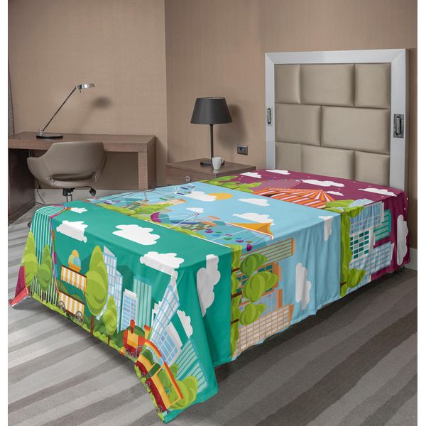 Abakuhaus Lenzuolo Da Letto Circus, Banner Concettuale Con Giostre, Scivoli E Altalene, Ruota Panoramica, Lenzuolo Morbido E Confortevole Per Un Letto Decorativo, 1 Pezzo, 260 Cm X 168 Cm, Multicolore-image