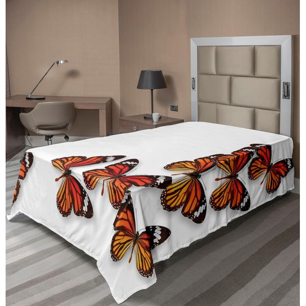 Abakuhaus Lenzuolo Con Farfalle, Farfalle Monarca, Cornice Con Insetti Esotici, Stampa Naturalistica, Lenzuolo Morbido E Confortevole Per Un Letto Decorativo, 1 Pezzo, 190 Cm X 100 Cm, Marrone Scuro E Calendula.-image