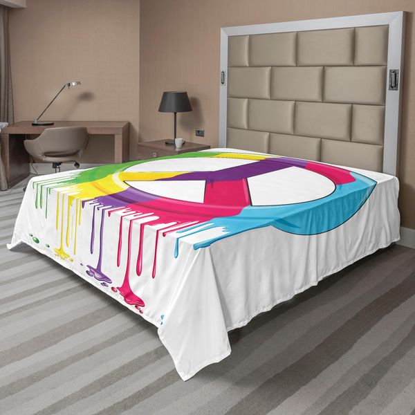Abakuhaus Fantastico Lenzuolo, Simbolo Digitale Della Pace Colori Gocciolanti Colori Fluidi No Alla Guerra Pacifismo, Morbido E Confortevole Lenzuolo Superiore Per Un Letto Decorativo 1 Pezzo 275 Cm X 260 Cm, Multicolore-image