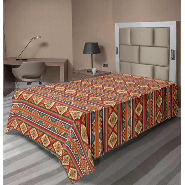 Abakuhaus Lenzuolo Colorato, Mosaico Ispirato A Linee Orizzontali Con Motivi Etnici Grafici In Stile Azteco, Lenzuolo Morbido E Confortevole Per Un Letto Decorativo 1 Pezzo 260 Cm X 168 Cm, Multicolore-image