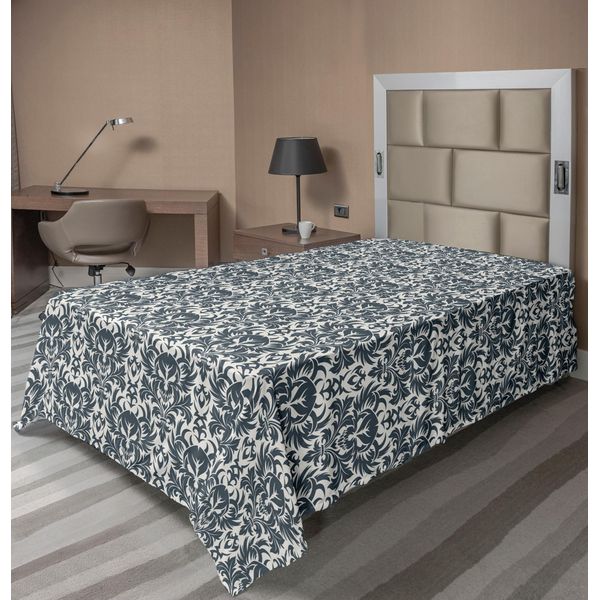 Abakuhaus Lenzuolo Con Teschi, Teschi Barocchi Con Motivi Floreali, Stampa Artistica Spaventosa, Lenzuolo Morbido E Confortevole Per Un Letto Decorativo, 1 Pezzo, 190 Cm X 100 Cm, Grigio Antracite E Bianco-image