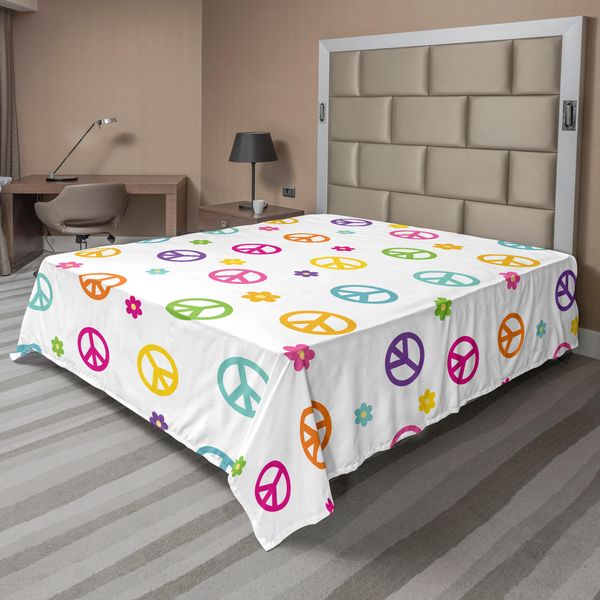 Abakuhaus Fantastico Lenzuolo, Simbolo Di Pace, Stile Di Vita, Motivo Allegro, Divertente, Felice, Design Artistico, Lenzuolo Morbido E Confortevole Per Un Letto Decorativo, 1 Pezzo, 266 Cm X 260 Cm, Multicolore-image