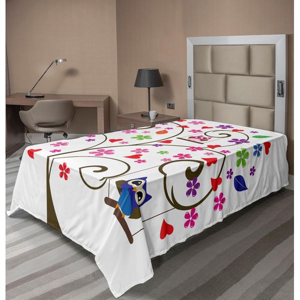 Abakuhaus Lenzuolo Con Gufi, Albero Con Fiori E Gufi, Linee Decorative Sinuose, Design Giocoso, Morbido E Confortevole Lenzuolo Superiore Per Un Letto Decorativo 1 Pezzo 190 Cm X 100 Cm, Multicolore-image