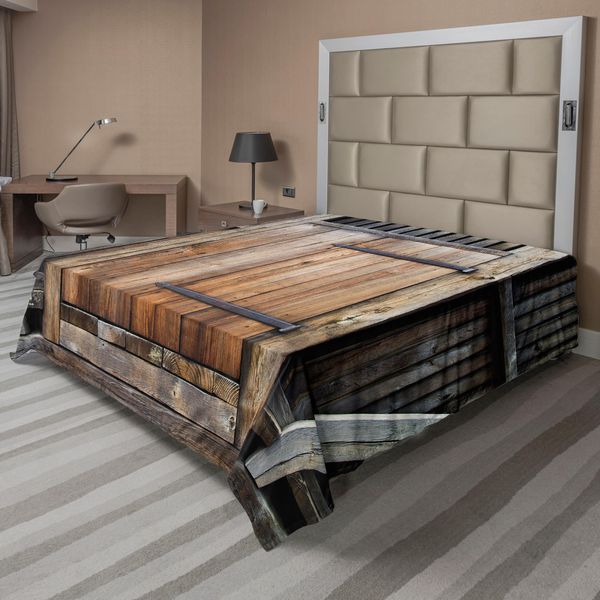 Abakuhaus Lenzuolo Antico, Porta Rustica In Legno Antico - Facciata Esterna - Fienile Rurale - Legno Da Costruzione - Effetto Invecchiato, Lenzuolo Morbido E Confortevole Per Un Letto Decorativo 1 Pezzo 266 Cm X 260 Cm, Arancione Marrone-image