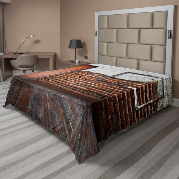 Abakuhaus Lenzuolo Antico, Cornice Su Muro Di Mattoni Danneggiato, Stampa Di Una Vecchia Stanza Invecchiata, Lenzuolo Morbido E Confortevole Per Un Letto Decorativo 1 Pezzo 260 Cm X 228 Cm, Arancione Marrone Bianco-image