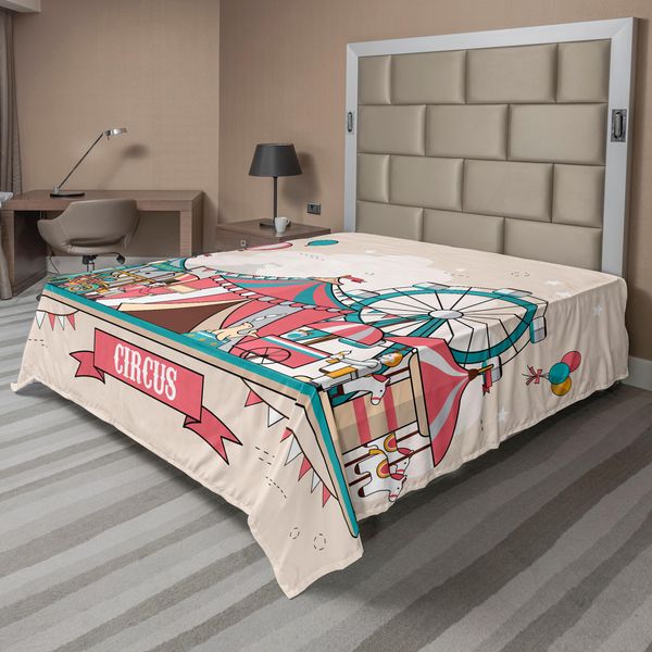 Abakuhaus Lenzuolo Da Letto Circus, Motivo Circus, Design Piatto, Stampa Con Palloncini E Parco Giochi Per Bambini, Lenzuolo Morbido E Confortevole Per Un Letto Decorativo, 1 Pezzo, 266 Cm X 260 Cm, Multicolore-image