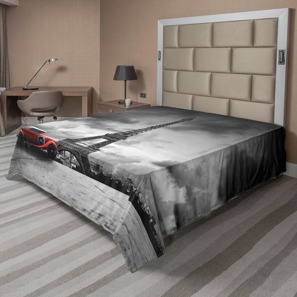Abakuhaus Lenzuolo Torre Eiffel, Immagine Artistica Della Torre Eiffel Parigi Francia Stampa Vintage Strade, Morbido E Confortevole Lenzuolo Superiore Per Un Letto Decorativo 1 Pezzo 260 Cm X 228 Cm, Nero Grigio Rosso-image