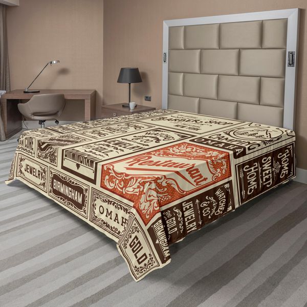 Abakuhaus Lenzuolo Antico, Vecchi Disegni Pubblicitari, Poster Nostalgico, Lenzuolo Morbido E Confortevole Per Un Letto Decorativo, 1 Pezzo, 260 Cm X 228 Cm, Color Crema, Marrone E Arancione.-image