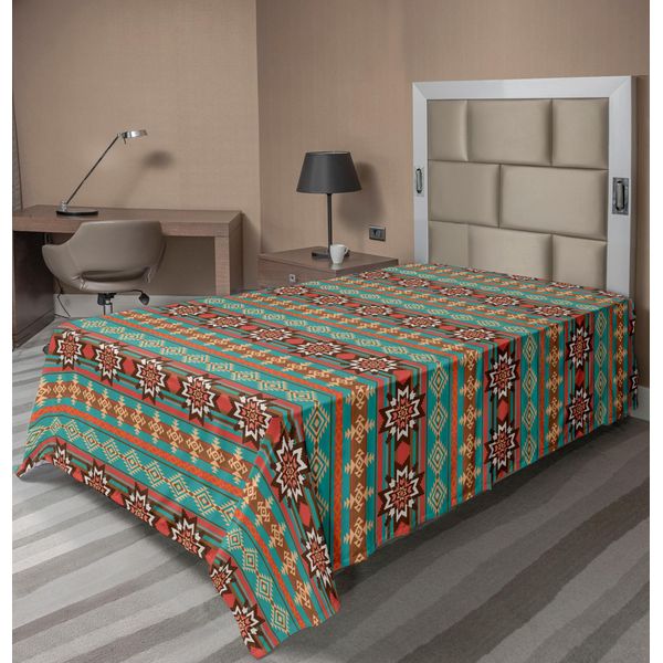 Abakuhaus Lenzuolo Colorato, Motivi Floreali E Geometrici Etnici Tribali Culturali, Lenzuolo Morbido E Confortevole Per Un Letto Decorativo 1 Pezzo 190 Cm X 100 Cm, Corallo Verde Acqua E Marrone-image