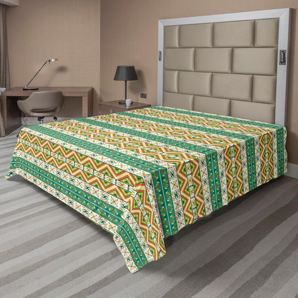 Abakuhaus Lenzuolo Colorato, Motivo Tribale Locale Antico, Stampa Etnica, Lenzuolo Morbido E Confortevole Per Un Letto Decorativo 1 Pezzo 266 Cm X 260 Cm, Verde Pistacchio Arancione-image
