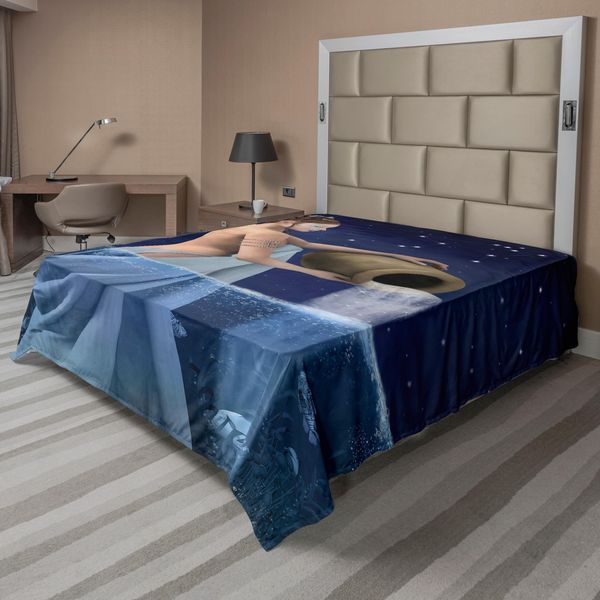 Abakuhaus Lenzuolo Astrologico, Acquario Donna Con Secchio Acqua Di Mare Segno Saturno Misticismo Stelle, Lenzuolo Morbido E Confortevole Per Un Letto Decorativo 1 Pezzo 244 Cm X 205 Cm, Blu Blu Scuro-image