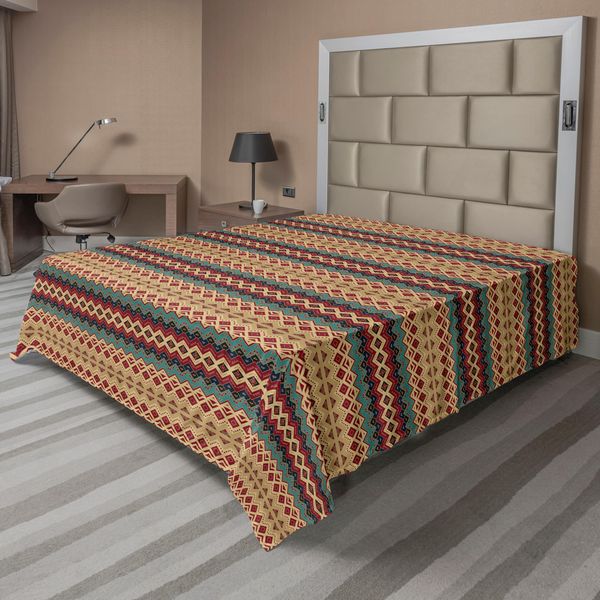 Abakuhaus Lenzuolo Etnico, Motivo Senza Cuciture Con Strisce Orizzontali In Stile Azteco, Lenzuolo Superiore Morbido E Confortevole Per Un Letto Decorativo 1 Pezzo 244 Cm X 205 Cm, Turchese Bordeaux-image