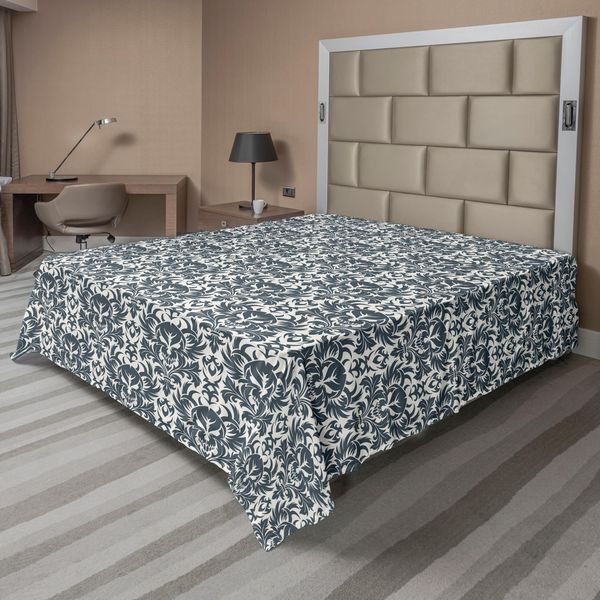Abakuhaus Lenzuolo Con Teschi, Teschi Barocchi In Motivi Floreali, Stampa Artistica Spaventosa, Lenzuolo Morbido E Confortevole Per Un Letto Decorativo, 1 Pezzo, 244 Cm X 205 Cm, Grigio Antracite E Bianco-image