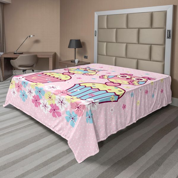 Abakuhaus Lenzuolo Con Gufi, Due Coppie Di Gufi Su Cupcake Springtime Happiness Arte Romantica Per Bambini, Lenzuolo Morbido E Confortevole Per Un Letto Decorativo 1 Pezzo 266 Cm X 260 Cm, Rosa Pallido E Azzurro Cielo-image