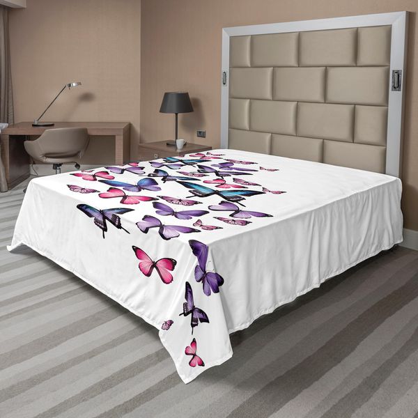 Abakuhaus Lenzuolo Con Farfalle, Diverse Farfalle Con Ali Naturali Compagna Femminile, Lenzuolo Superiore Morbido E Confortevole Per Un Letto Decorativo 1 Pezzo 260 Cm X 228 Cm, Blu Lilla Rosa-image