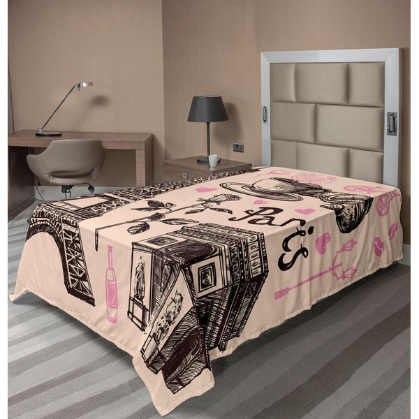 Abakuhaus Lenzuolo Torre Eiffel, Parigi Torre Eiffel Panetteria Delizioso Cornetto Motivo Floreale Tradizionale, Morbido E Confortevole Lenzuolo Superiore Per Un Letto Decorativo 1 Pezzo 190 Cm X 100 Cm, Rosa Marrone Scuro-image