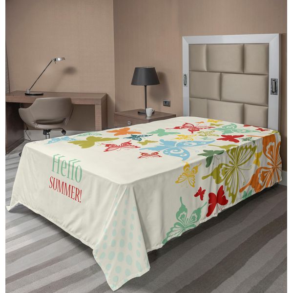 Abakuhaus Lenzuolo Con Farfalle, Sfondo Vintage Con Farfalle E Pois, Stampa "Ciao Estate"", Lenzuolo Morbido E Confortevole Per Un Letto Decorativo, 1 Pezzo, 190 Cm X 100 Cm, Multicolore"-image