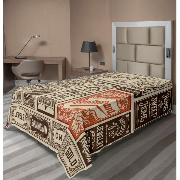 Abakuhaus Lenzuolo Antico, Vecchi Disegni Pubblicitari, Poster Nostalgico, Lenzuolo Morbido E Confortevole Per Un Letto Decorativo, 1 Pezzo, 190 Cm X 100 Cm, Color Crema, Marrone E Arancione.-image