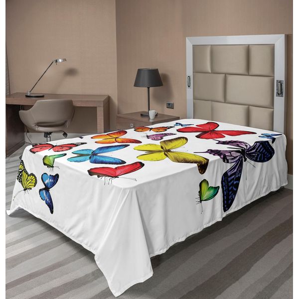 Abakuhaus Lenzuolo Con Farfalle, Molteplici Farfalle Romanticismo Unione Gioia Escursioni Alberi, Lenzuolo Morbido E Confortevole Per Un Letto Decorativo 1 Pezzo 260 Cm X 168 Cm, Multicolore-image