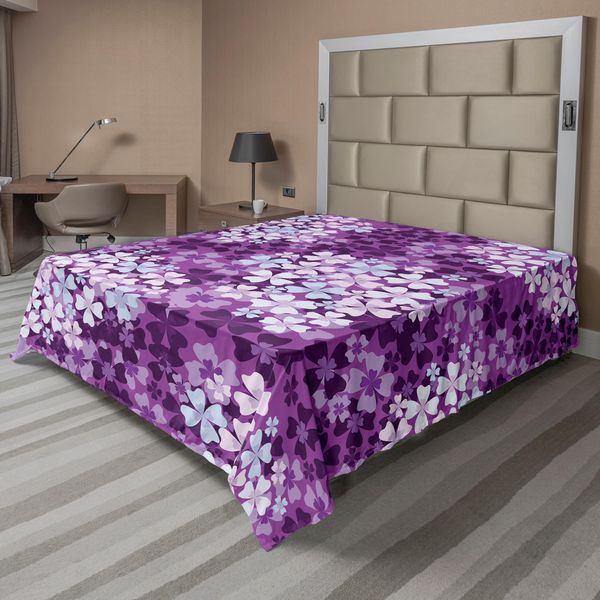 Abakuhaus Lenzuolo Con Fiori, Illustrazioni Di Lillà Campo Verde Ortensia Fresca Design Artistico, Lenzuolo Morbido E Confortevole Per Un Letto Decorativo 1 Pezzo 266 Cm X 260 Cm, Viola Bianco Azzurro-image