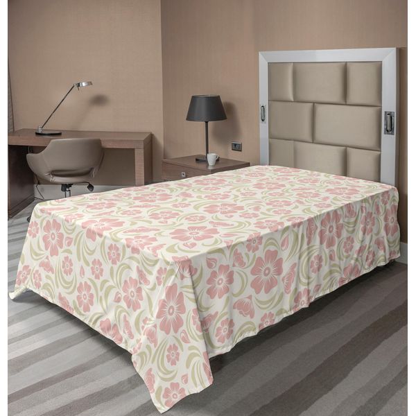 Abakuhaus Lenzuolo Con Fiori, Illustrazione Vintage Con Fiori Pastello E Petali, Lenzuolo Morbido E Confortevole Per Un Letto Decorativo 1 Pezzo 260 Cm X 168 Cm, Verde Chiaro Bianco Rosa Cipria-image