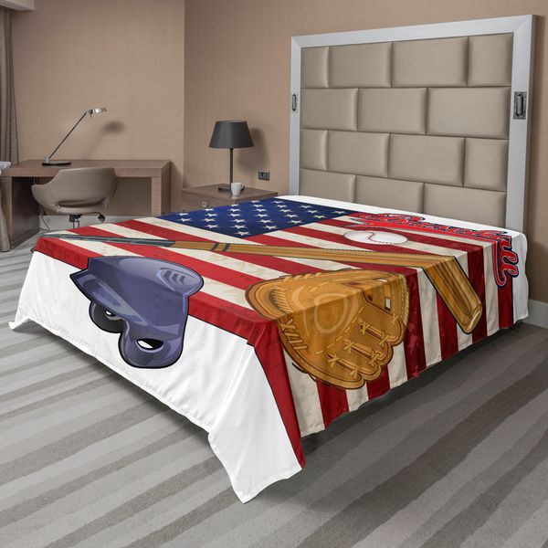 Abakuhaus Lenzuolo Sportivo, Bandiera Americana E Grafica Del Campionato Di Baseball, Lenzuolo Morbido E Confortevole Per Un Letto Decorativo 1 Pezzo 260 Cm X 228 Cm, Multicolore-image