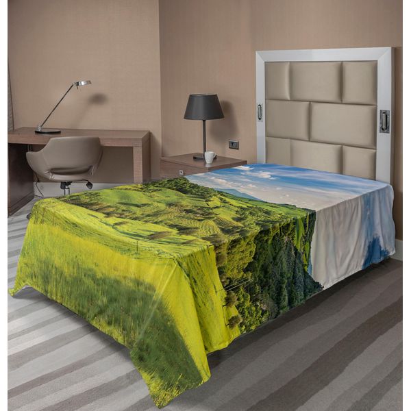 Abakuhaus Lenzuolo Toscana, Toscana Italia Luce Del Sole Fattoria Plantagioni Fattoria Stampa Verde, Lenzuolo Morbido E Confortevole Per Un Letto Decorativo 1 Pezzo 260 Cm X 168 Cm, Blu Cielo Verde Mela-image