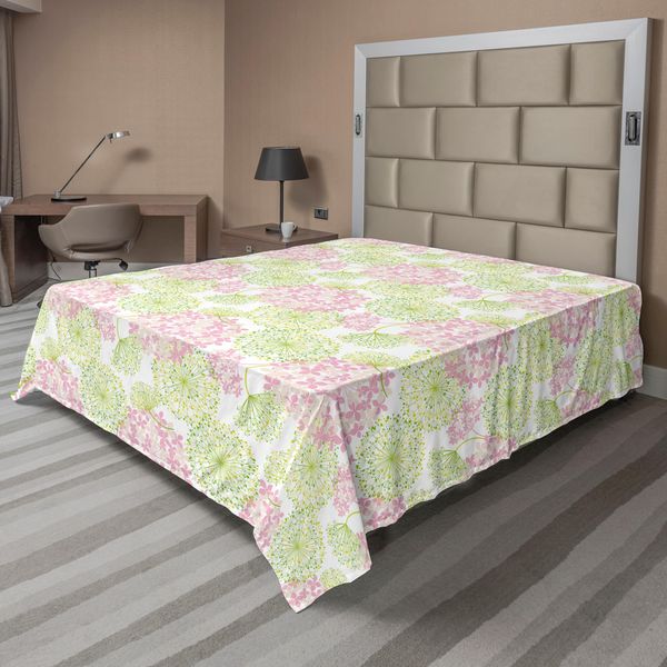 Abakuhaus Lenzuolo Con Fiori, Denti Di Leone, Fiori Botanici, Allegria, Felicità, Illustrazione Classica, Lenzuolo Morbido E Confortevole Per Un Letto Decorativo, 1 Pezzo, 266 Cm X 260 Cm, Verde, Rosa Pallido, Bianco-image