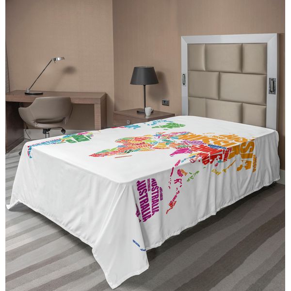 Abakuhaus Lenzuolo Con Mappa Del Mondo, Mappa Del Mondo Con I Nomi Dei Paesi Europa America Africa Asia Stile Grafico, Lenzuolo Morbido E Confortevole Per Un Letto Decorativo 1 Pezzo 190 Cm X 100 Cm, Multicolore-image