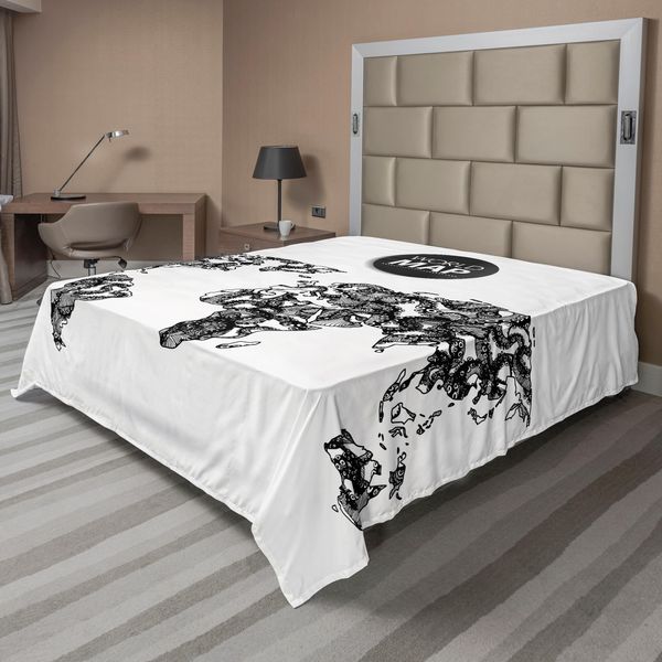 Abakuhaus Lenzuolo Fernweh, Elementi Moderni Tentacoli Polpo Animale Monocromatico Motivo Dettagliato, Lenzuolo Superiore Morbido E Confortevole Per Un Letto Decorativo 1 Pezzo 244 Cm X 205 Cm, Bianco Nero-image