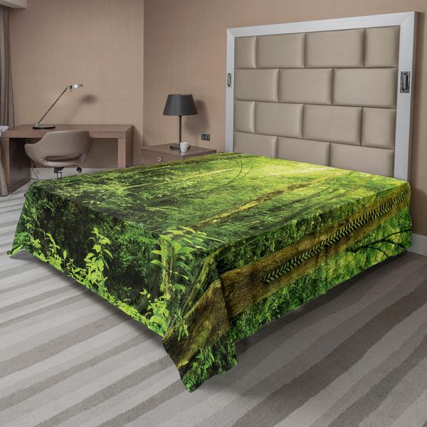 Abakuhaus Lenzuolo Foresta Pluviale, Paesaggio Della Foresta Pluviale Tropicale Malesia Asia Tronchi D'albero Verdi Stampa Non Coltivata, Lenzuolo Superiore Morbido E Confortevole Per Un Letto Decorativo 1 Pezzo 260 Cm X 228 Cm, Verde-image