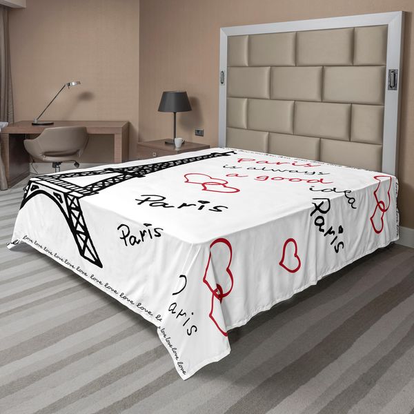Abakuhaus Lenzuolo Torre Eiffel, Torre Eiffel "Parigi è Sempre Una Buona Idea"" Luoghi Turistici Dolce Amore, Morbido E Confortevole Lenzuolo Superiore Per Un Letto Decorativo 1 Pezzo 275 Cm X 260 Cm, Rosso Nero Bianco"-image