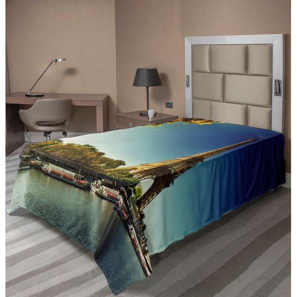 Abakuhaus Lenzuolo Torre Eiffel, Senna A Parigi Con Torre Eiffel, Foglie Autunnali E Paesaggio Fluviale Stampato, Lenzuolo Morbido E Confortevole Per Un Letto Decorativo, 1 Pezzo, 190 Cm X 100 Cm, Terra, Giallo, Verde, Blu-image