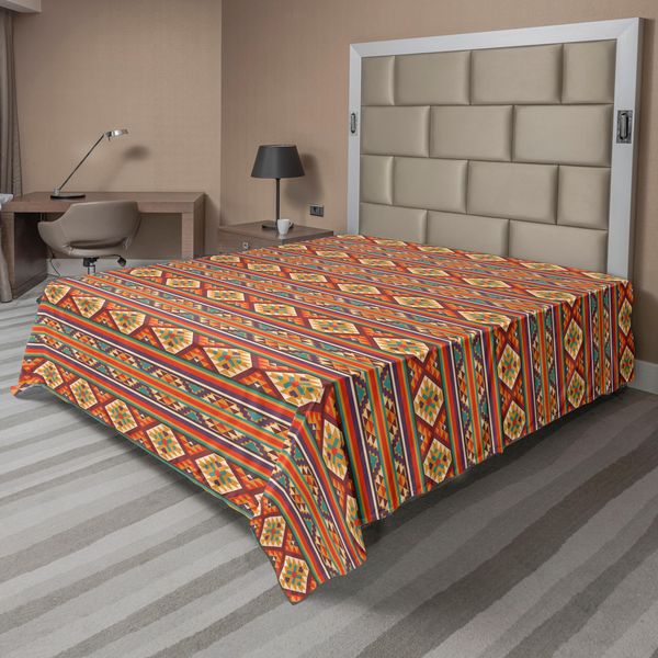 Abakuhaus Lenzuolo Colorato, Mosaico Ispirato A Linee Orizzontali Con Motivi Grafici Etnici In Stile Azteco, Lenzuolo Morbido E Confortevole Per Un Letto Decorativo 1 Pezzo 260 Cm X 228 Cm, Multicolore-image