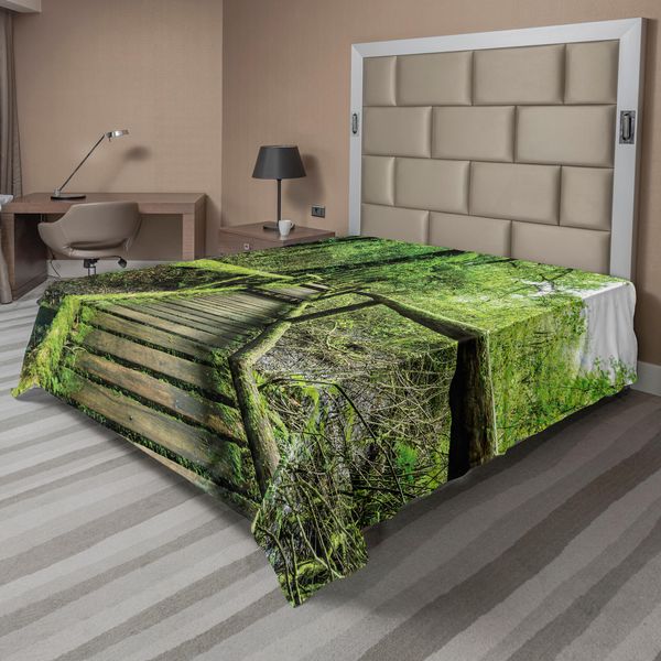 Abakuhaus Lenzuolo Foresta Pluviale, Foresta Pluviale Inthanon Mountain Chiang Mai Thailandia Tema Romantico Luna Di Miele, Lenzuolo Morbido E Confortevole Per Un Letto Decorativo 1 Pezzo 275 Cm X 260 Cm, Verde Marrone-image