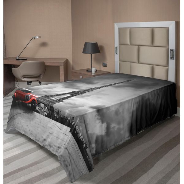 Abakuhaus Lenzuolo Torre Eiffel, Immagine Artistica Della Torre Eiffel Parigi Francia Stampa Vintage Strade, Morbido E Confortevole Lenzuolo Superiore Per Un Letto Decorativo 1 Pezzo 190 Cm X 100 Cm, Nero Grigio Rosso-image