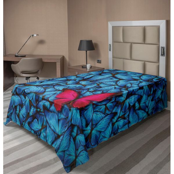Abakuhaus Lenzuolo Con Farfalle, Farfalle Colorate, Insetti Tropicali, Collezione Di Lepidotteri Stampati, Lenzuolo Morbido E Confortevole Per Un Letto Decorativo, 1 Pezzo, 260 Cm X 168 Cm, Rosa, Blu, Marrone-image
