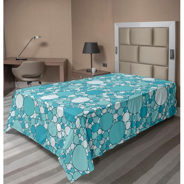 Abakuhaus Lenzuolo Astratto, Motivo Astratto Con Bolle Di Diverse Dimensioni, Ispirazione Moderna Acquatica, Lenzuolo Superiore Morbido E Confortevole Per Un Letto Decorativo, 1 Pezzo, 260 Cm X 168 Cm, Turchese Verde Acqua-image
