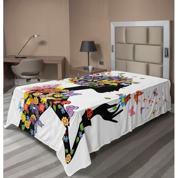Abakuhaus Lenzuolo Con Farfalle, Moda Bambina Fiori Con Farfalle Decorativi Foglie Fiorite Stampa Natura Bosco, Lenzuolo Morbido E Confortevole Per Un Letto Decorativo 1 Pezzo 190 Cm X 100 Cm, Multicolore-image