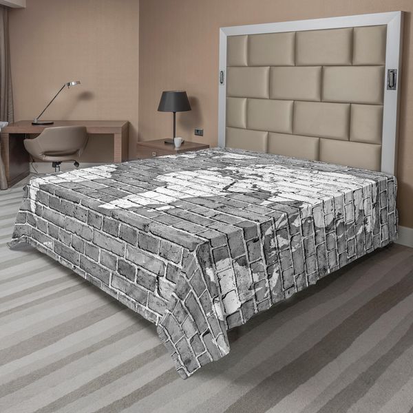 Abakuhaus Lenzuolo Fernweh, Mappa Del Mondo Muro In Mattoni Continenti Geografia Avventura Viaggio Motivo, Lenzuolo Morbido E Confortevole Per Un Letto Decorativo 1 Pezzo 260 Cm X 228 Cm, Grigio Chiaro Bianco-image