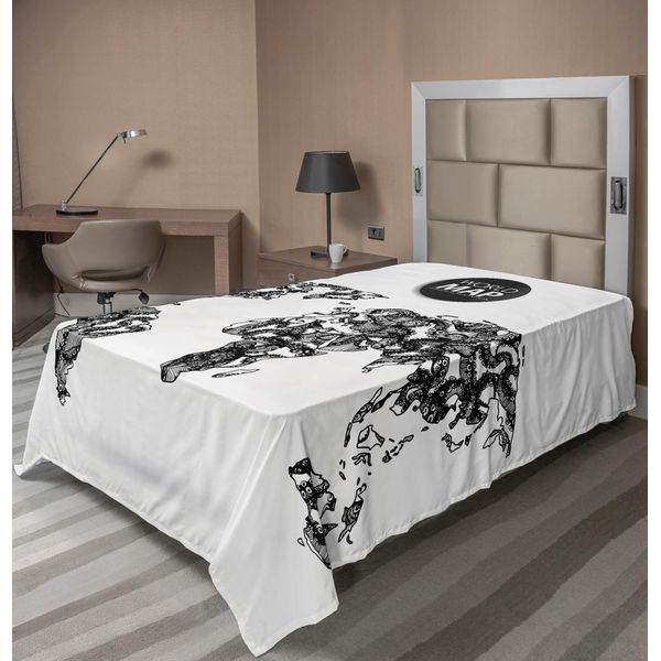 Abakuhaus Lenzuolo Fernweh, Elementi Moderni Tentacoli Polipo Animale Monocromatico Motivo Dettagliato, Lenzuolo Superiore Morbido E Confortevole Per Un Letto Decorativo 1 Pezzo 190 Cm X 100 Cm, Bianco Nero-image
