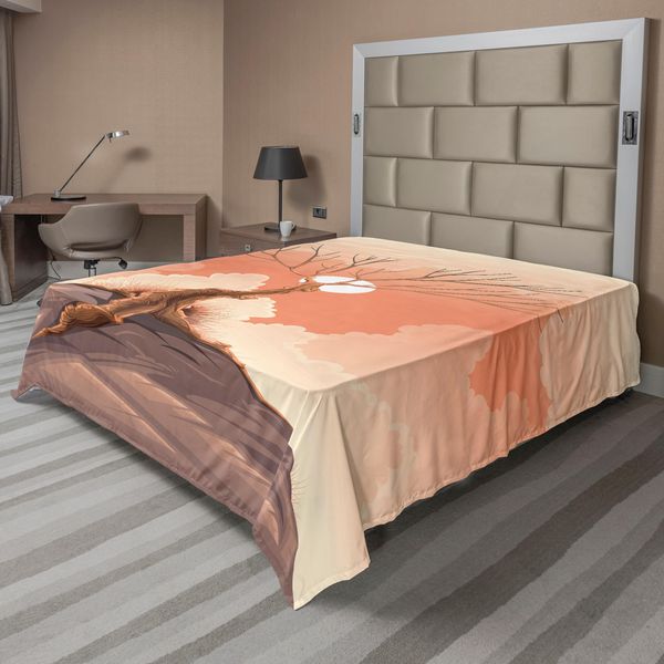 Abakuhaus Lenzuolo Da Letto Con Motivo Paesaggistico, Albero Solitario In Cima A Una Scogliera Rocciosa Sopra Un'immagine Magica, Lenzuolo Morbido E Confortevole Per Un Letto Decorativo, 1 Pezzo, 260 Cm X 228 Cm, Arancione Marrone-image