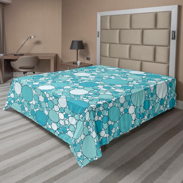 Abakuhaus Lenzuolo Astratto, Motivo Astratto Con Bolle Di Diverse Dimensioni, Ispirazione Moderna Acquatica, Lenzuolo Superiore Morbido E Confortevole Per Un Letto Decorativo, 1 Pezzo, 244 Cm X 205 Cm, Turchese Verde Acqua-image