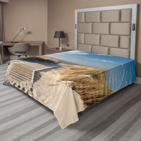 Abakuhaus Lenzuolo Europeo, Sentiero Sunny Day Windy Weather Spiaggia Europea Erba Germania Paesaggio, Lenzuolo Morbido E Confortevole Per Un Letto Decorativo 1 Pezzo 260 Cm X 228 Cm, Blu Sabbia Marrone Azzurro-image