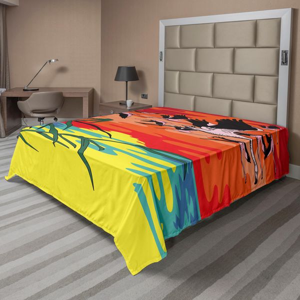 Abakuhaus Lenzuolo Flamingo, Fenicotteri Che Volano Nell'aria Con Illustrazione Paesaggistica Dell'orizzonte Savana, Lenzuolo Morbido E Confortevole Per Un Letto Decorativo, 1 Pezzo, 275 Cm X 260 Cm, Multicolore-image