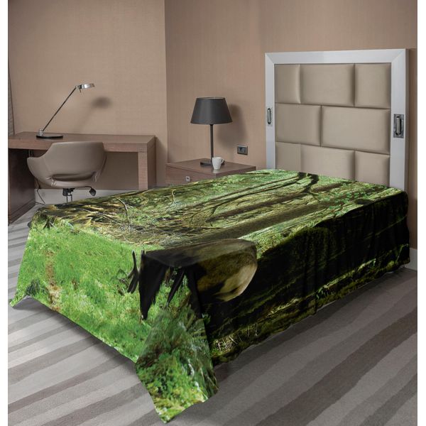 Abakuhaus Lenzuolo Rainforest, Alce Roosevelt Nella Foresta Pluviale - Parco Nazionale Washington - Tema Corna, Lenzuolo Morbido E Confortevole Per Un Letto Decorativo 1 Pezzo 190 Cm X 100 Cm, Verde Marrone-image