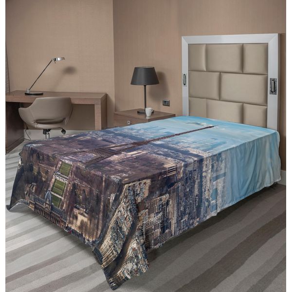 Abakuhaus Lenzuolo Torre Eiffel, Vista Dall'alto Della Torre Eiffel, Viale, Parco Cittadino, Grattacielo, Stampa, Morbido E Confortevole Lenzuolo Superiore Per Un Letto Decorativo, 1 Pezzo, 190 Cm X 100 Cm, Azzurro E Marrone.-image